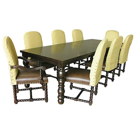 9-Piece Rectangle Dining Table & Leather/Fabric Chair Set